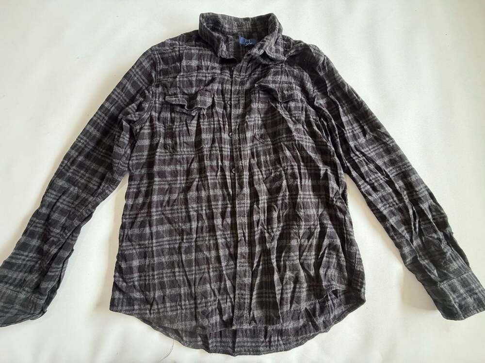 George L Black Gray Plaid Flannel Shirt Mens L Button Up Grunge Casual